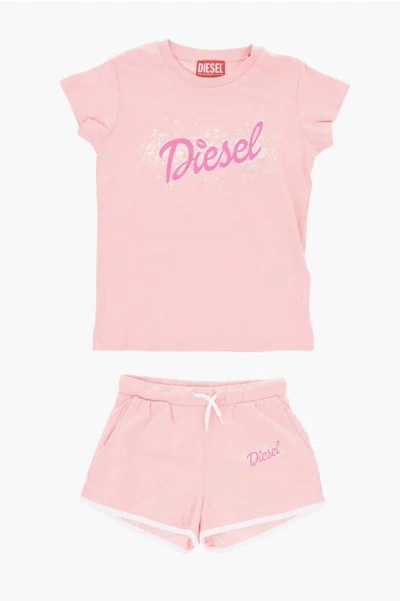 Diesel Cotton Stelap T-shirt And Shorts Set In Pink