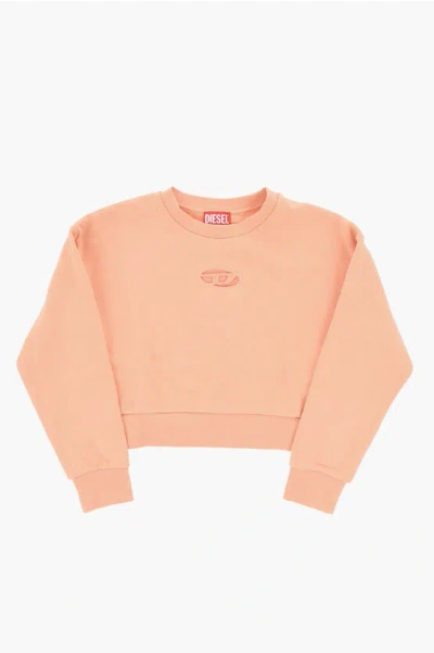 Diesel Cotton Straslium Crew-neck Sweatshirt With Cut -out Details In Neutral