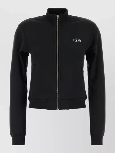 Diesel Cotton Sweatshirt Jacket Ribbed Cuffs Hem In Black