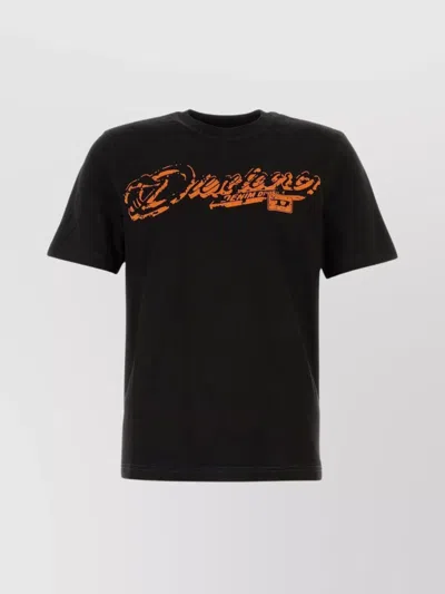 Diesel Cotton T-adjsut-r7 T-shirt Graphic Print In Black