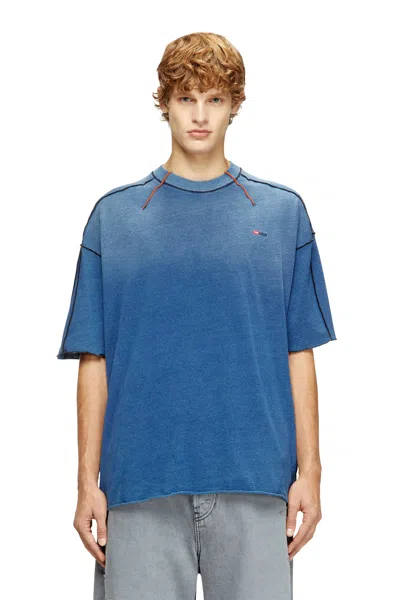 Diesel Cotton T-shirt With Contrasting Overlock Stitching In Blue
