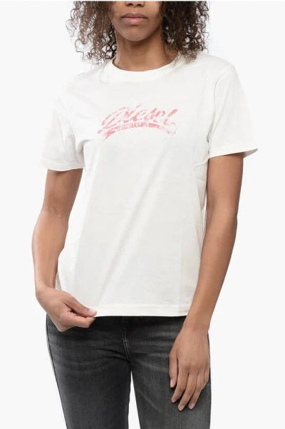 Diesel Cotton T-shirt With Embossed Logo In White