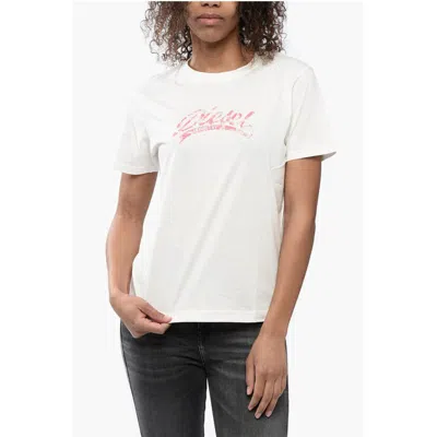 Diesel Cotton T-shirt With Embossed Logo In White