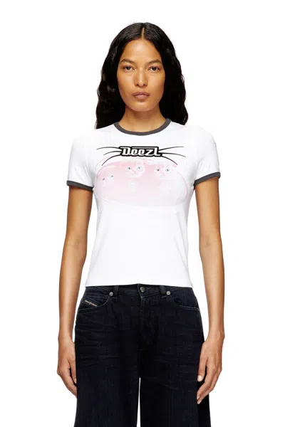 DIESEL COTTON T-SHIRT WITH FLOCK PRINT