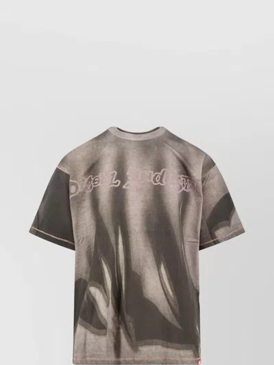 DIESEL COTTON T-SHIRT WITH GRAPHIC PRINT AND STITCHING
