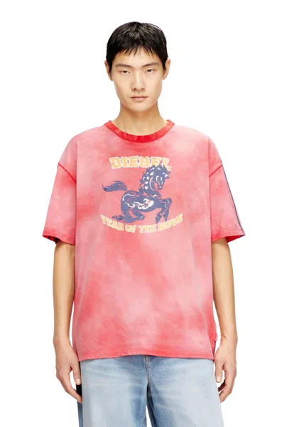 Diesel Cotton T-shirt With Horse Graphic Print In Red