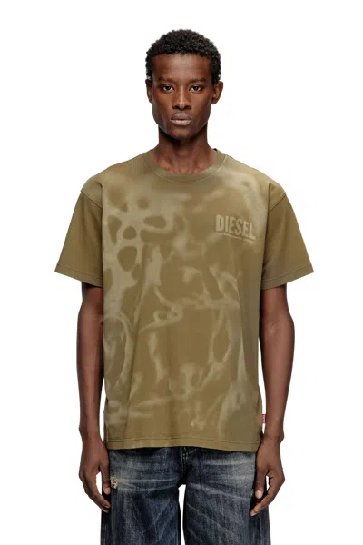 Diesel Cotton T-shirt With Laser Print In Green