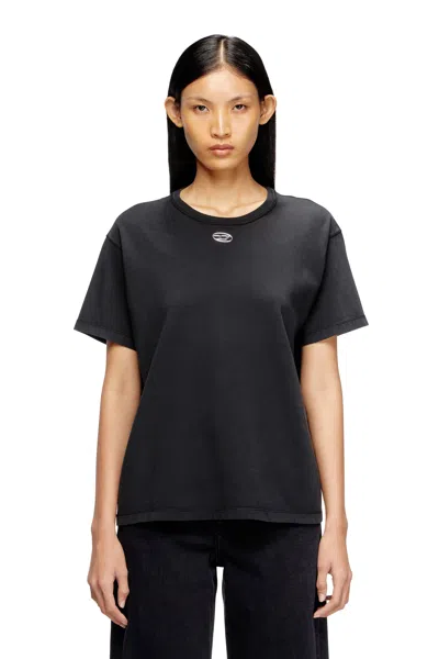 Diesel Cotton T-shirt With Metallic Oval D In Black