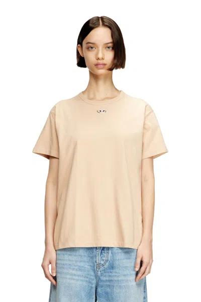 Diesel Cotton T-shirt With Metallic Oval D In Brown