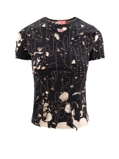 DIESEL COTTON T-SHIRT WITH RIPPED EFFECT