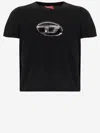 Diesel Cotton T-shirt With Sequin Logo In Black