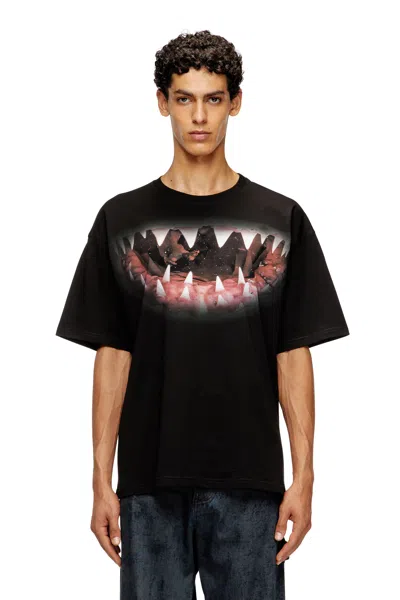 DIESEL COTTON T-SHIRT WITH SHARK MOUTH PRINT
