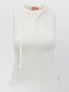 Diesel Sleeveless Ribbed Zip-front Top With Tie Strap In White