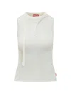 Diesel Sleeveless Ribbed Zip-front Top With Tie Strap In White