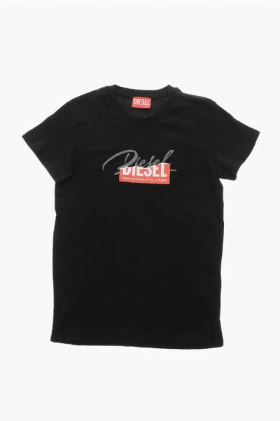 Diesel Kids' Cotton Tee Dress With Printed Logo In Black