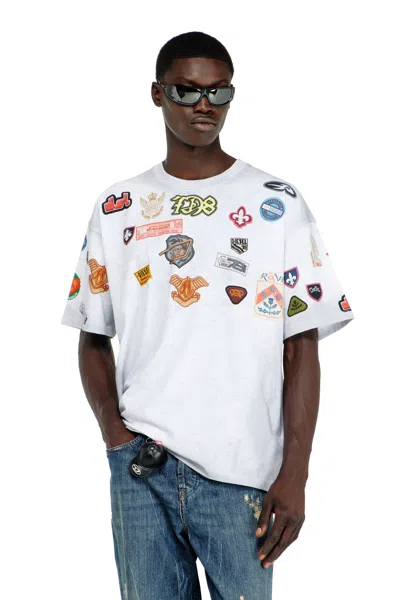 Diesel Cotton T-shirt With All-over Patches Print In White