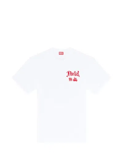 Diesel Cotton T-shirt With Flock Graphic In White
