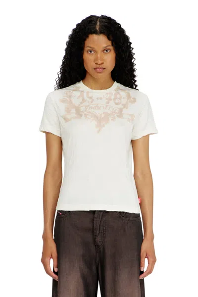 Diesel Cotton T-shirt With Graphic Print In White