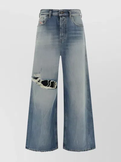Diesel Cotton Wide-leg Jeans Cut-out Front In Blue