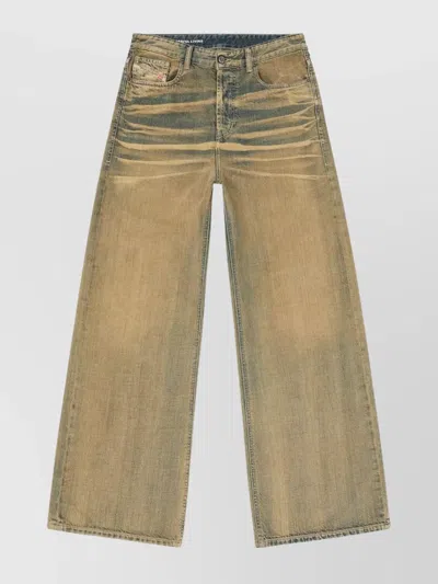 DIESEL COTTON WIDE-LEG TROUSERS WORN LOOK