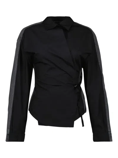 Diesel Cotton Wrap Shirt In Black