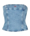 Diesel De-ville Strapless Denim Crop Top In Blue