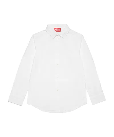 Diesel Kids' Camicia In Popeline Con Logo Oval D In White