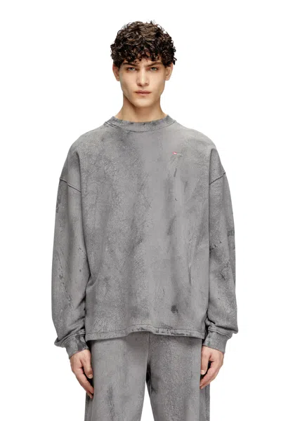 Diesel Cracked-effect Sweatshirt With Micro Logo In Gray