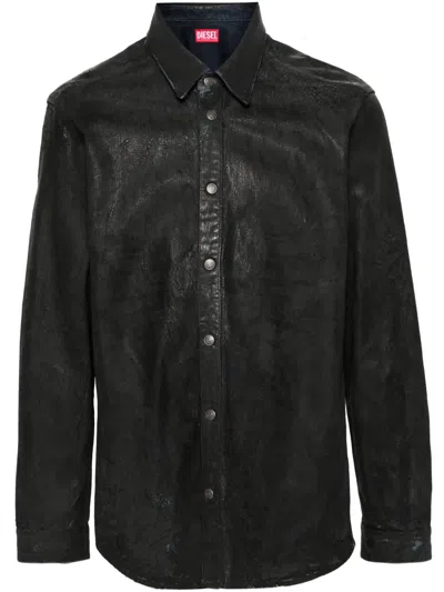 Diesel Textured Shirt With Branded Buttons In Black