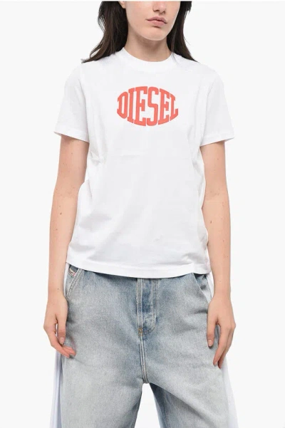 Diesel Crew Neck Cotton T-shirt With Embossed Logo Grösse Xs In White