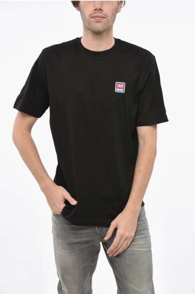 Diesel Cotton Crew-neck T-shirt With Patch Logo In Black