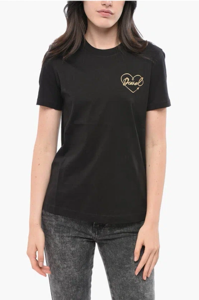 Diesel Crew Neck Cotton T-shirt With Printed Logo Grösse Xs In Black