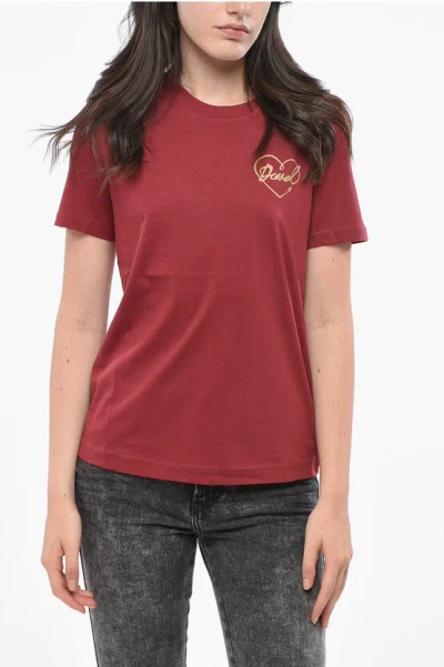 Diesel Crew Neck Cotton T-shirt With Printed Logo Grösse Xl In Red