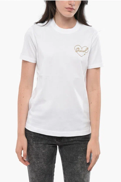 Diesel Crew Neck Cotton T-shirt With Printed Logo Grösse S In White