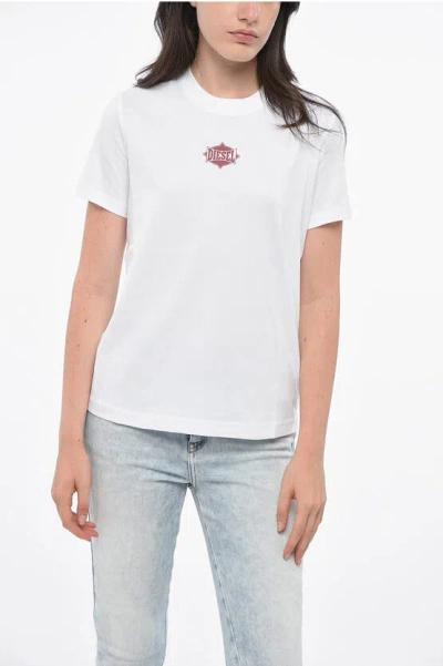 Diesel Crew Neck Cotton T-shirt With Printed Logo Grösse S In White