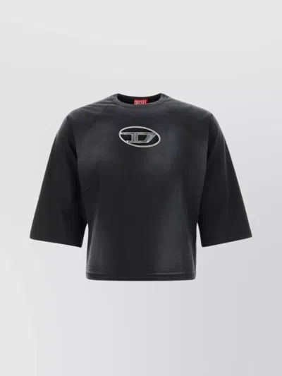 Diesel Crew Neck Cropped Length Short Sleeves T-shirt In Black