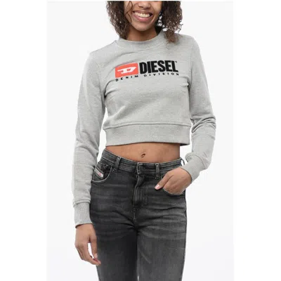 Diesel Crew Neck Cropped Sweatshirt With Lettering Logo In Gray
