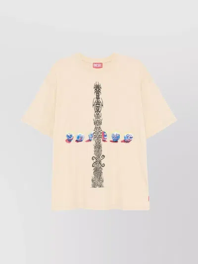 Diesel Crew Neck Drop Shoulder Graphic Print T-shirt In Neutral