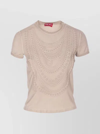 Diesel Crew Neck Embossed Design Short Sleeves In Pink