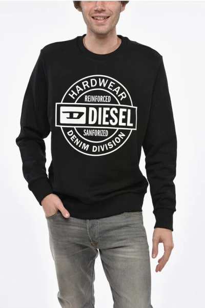 Diesel Crew Neck Hard Wear Sweatshirt With Front Print In Black