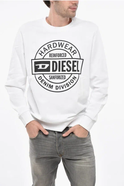 Diesel Crew Neck Hard Wear Sweatshirt With Front Print In White