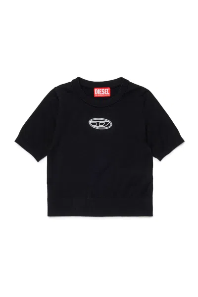 Diesel Kids' Crew-neck Pullover With Oval D Logo In Black