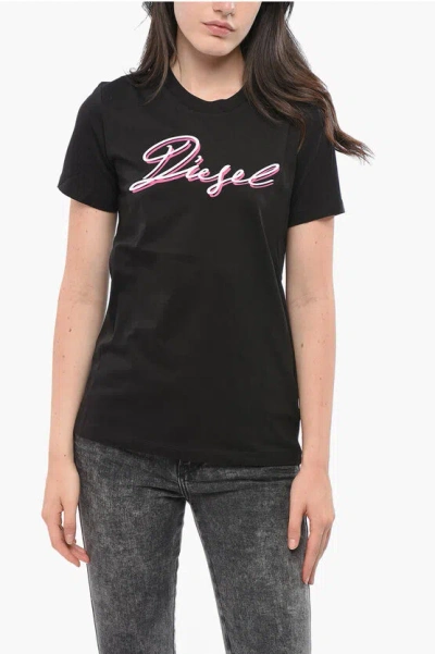 Diesel Crew Neck Sily Cotton T-shirt With Embroidered Logo Grösse S In Black