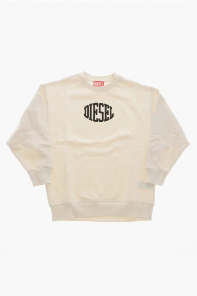 Diesel Crew Neck Siwi Brushed Cotton Sweatshirt In White