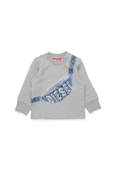 Diesel Crew-neck Sweatshirt With  Hip Pack Graphics In Grey