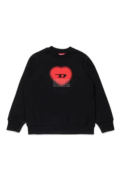 Diesel Kids' Felpa Girocollo Con Grafica Cuore In Black