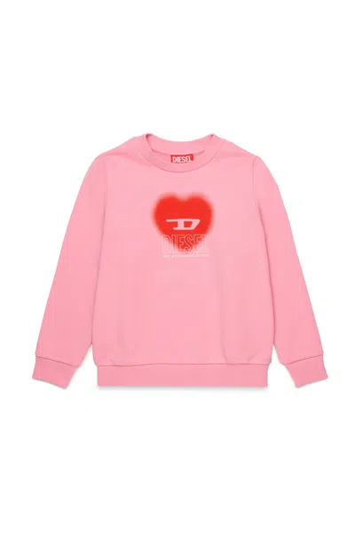 Diesel Kids' Felpa Girocollo Con Grafica Cuore In Pink