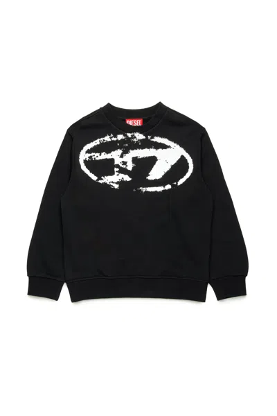 DIESEL CREW-NECK SWEATSHIRT WITH USED-EFFECT OVAL D LOGO