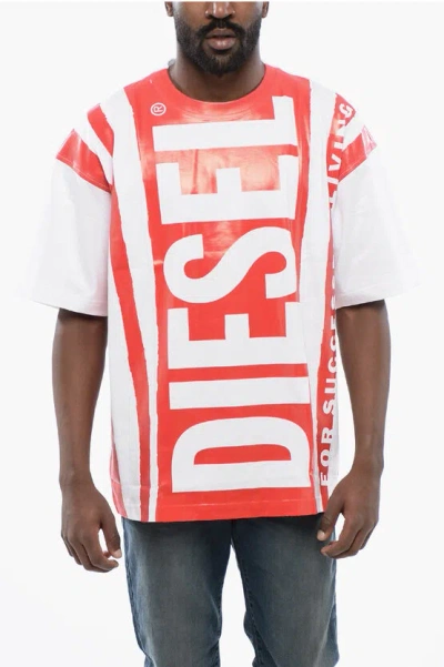 Diesel Crew-neck T-nabel-m5 T-shirt With Maxi Frontal Logo In White