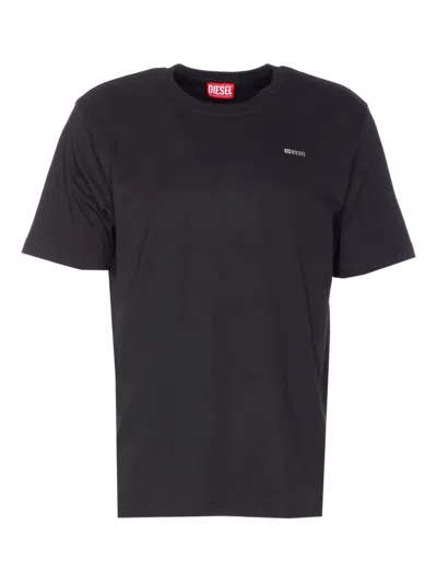 Diesel Crew Neck T Shirt With Logo Plaque In Black